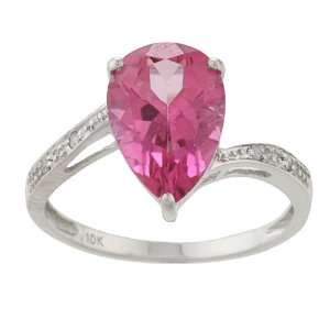  10k White Gold Pear Pink Topaz and Diamond Ring   size 5 Jewelry