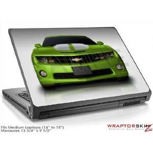  Medium Laptop Skin 2010 Chevy Camaro Green White Stripes 