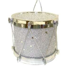  3 Silver Glitter Drum Christmas Ornament #3300C