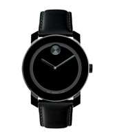 Movado Watch, Swiss Bold Large Black Leather Strap 42mm 3600005