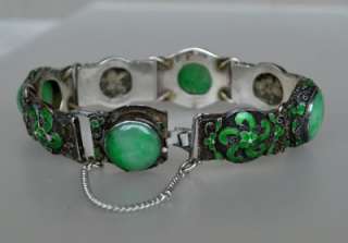  with Emerald/Apple Green Jade/Jadeite Stones ~ Marked SILVER CHINA