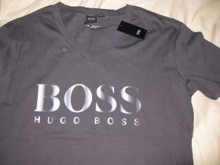 NEW NWT Mens Hugo Boss Black Label Tee Beach Logo V Neck T shirt GRAY 