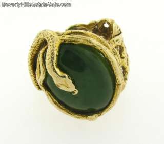 Antique Art Nouveau 14k Gold Yellow Jade Snake Ring  