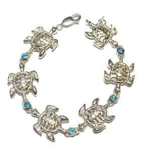  Sterling Silver Blue Topaz Turtle Bracelet Jewelry