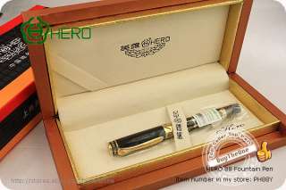 HERO 88 Fountain Pen Lacquered Black Gold Pattern Great  