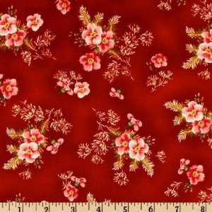   Floral Bouquets Crimson Fabric By The Yard Arts, Crafts & Sewing