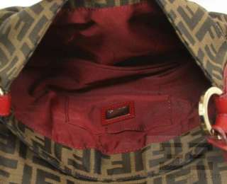 Fendi Tobacco Zucca Monogram Canvas & Red Leather Trim Chef Bag  