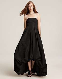 BCBG MaxAzria Hi Low Strapless Black Taffeta Long Evening Gown Dress 