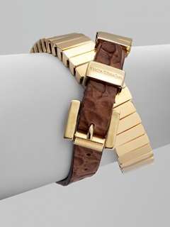 Michael Kors   Leather Accented Bar Link Bracelet/Goldtone