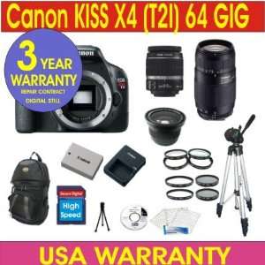  Canon Rebel KISS X4 Digital Camera + 64GB Memory + 7 Lens 