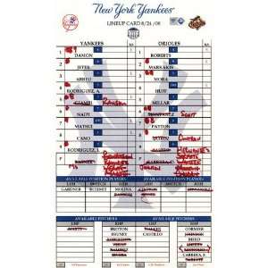   at Orioles 8 24 2008 Game Used Lineup Card 
