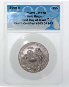 2008 S ANACS Certified US Bald Eagle Commemorative Half Dollar Silver 