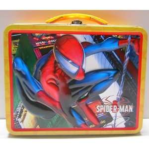 Spider Man Tin Lunchbox Yellow Trim PLUS a pack of Spider Man Duo Tac 