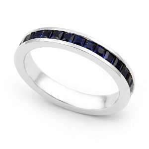  Platinum Channel set Blue Sapphire Eternity Band Ring, 5 