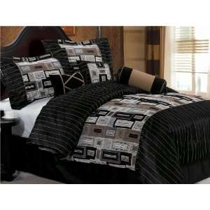  11Pcs King Black Geo Chenille Bed in a Bag Bedding Set 
