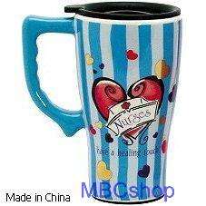  Ceramic Coffee Latte Mocha Travel Mug Java Tea Cup, Plastic Cover