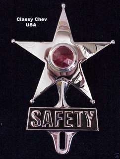 SAFETY STAR Red Chrome license topper NEW 6 or 12 Volt  