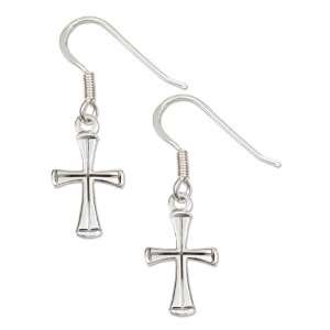  Sterling Silver Small Flat Lined Cross Earrings on French 