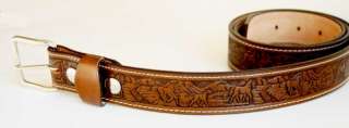 WIDE AMISH HAND MADE EMBOSSED BELTS  HORSE, WILDLIFE, ACORN 