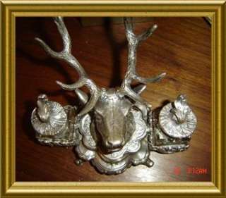 ANTIQUE FRENCH SILVER ANTLER,DEER DOUBLE INKWELL V.RARE  