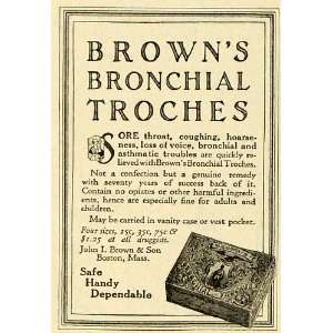  1919 Ad Browns Bronchial Troches Sore Throat Remedy 