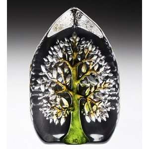 Green and Yellow Yggdrasil Tree Etched Sculpture by Mats Jonasson 