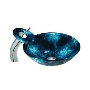  3 Year Warranty Blue Round Tempered glass Vessel Sink With 
