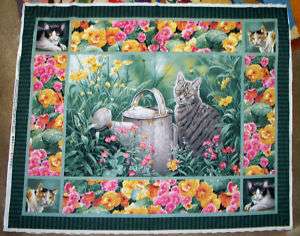 Wild Wings Cat Flower Garden Wallhanging Fabric Panel  