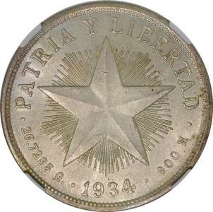 Cuba Peso 1934 Star Type NGC MS64  