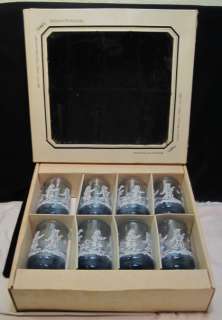 VTG 1960s LIBBEY MARY GREGORY BLUE GLASS 4 1/2 TUMBLERS~ORIGINAL BOX 