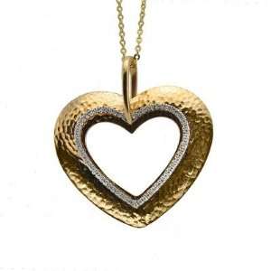    14KT Yellow And White Gold Diamond Open Heart Pendant. Jewelry