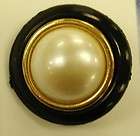 LOT OF 6 Pearl Bead Black & Gold Accent Plastic Buttons Fasteners 3/4