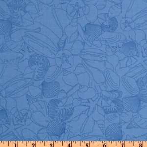   The Sea Drawn Seashells Blue Fabric By The Yard Arts, Crafts & Sewing