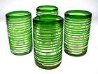 Mexican hand blown glasses, set of 4, green spiral, 20o
