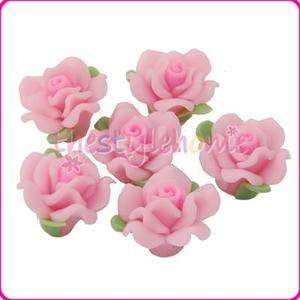 10PCS 20mm Pink Fimo Polymer Clay Rose Flower Beads new  