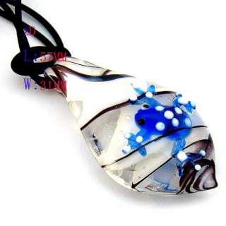 g326 Cute Frog Leaf Murano Lampwork Glass Pendant Chain Necklace 