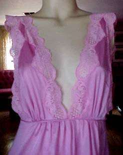 Lily of France Rose Nylon Gown Plunging Neckline 34  