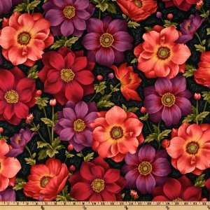  44 Wide Botanica Large Flowers Multi/Black Fabric By The 