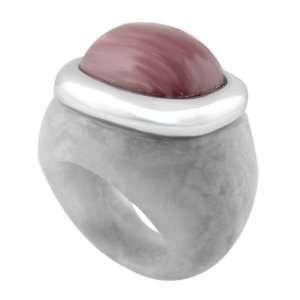   Silver Afghanistan Stone Pink Wooden Ring For Women Size 5 Jewelry