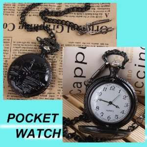   Round Dial&black Round Metal Pocket Watch Fish Men&chain W0375 Beauty