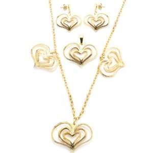  High Polished Gold Plated Stainless Steel Heart Set For 
