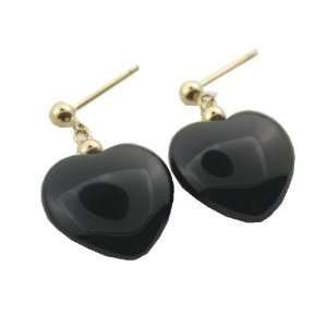  Onyx Simple Heart Earrings, 14k Gold Jewelry