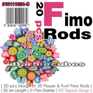 20 Nail Art Fimo Rods Flower Fruit Canes DIY Nail Tips Decals   Mixed 