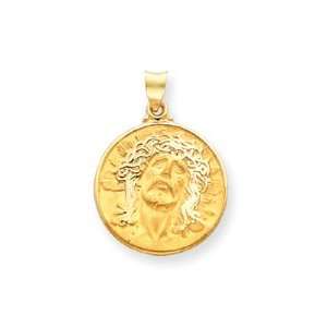  14k Head of Christ Medal Round Pendant   Measures 24x33 
