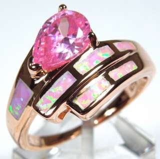 Rose Gold plated 925 Sterling Silver Pink Fire Opal Inlay and Pink 