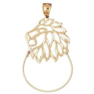 14kt Yellow Gold Lion Charm Holder Pendant Jewelry