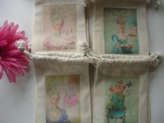 Marie Antoinette Muslin Gift Bags~Vintage Images~set 4  