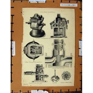   Antique Print C1800 1870 Water Meter Siemens Turbine