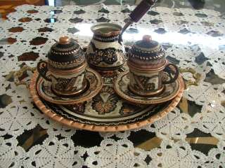   ,Turkish Copper&Porcelain Coffee/Espresso set, Silver,Blue handcraft