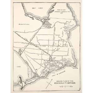  1895 Print Map Ground Plan Peninsula Carthage Gulf Salt Lake 